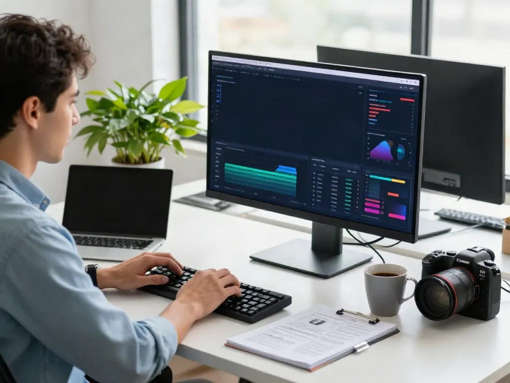 SEO professional utilizing instant indexing strategies at a modern workspace