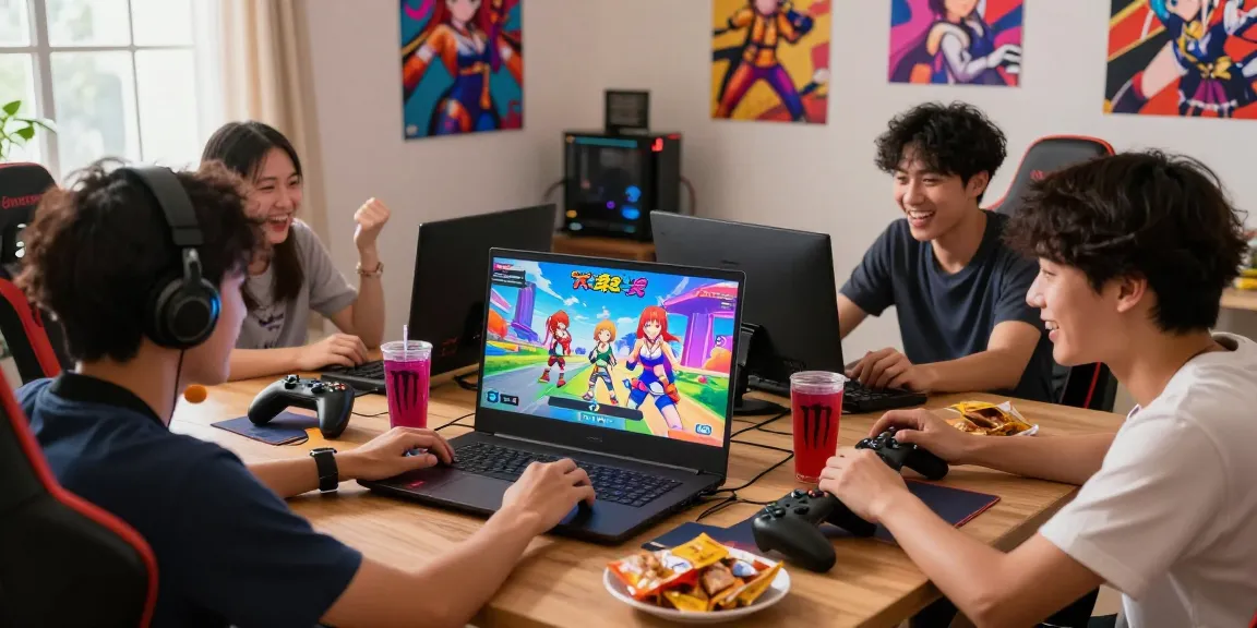 Enthusiastic friends playing a variety of engaging hentai games together