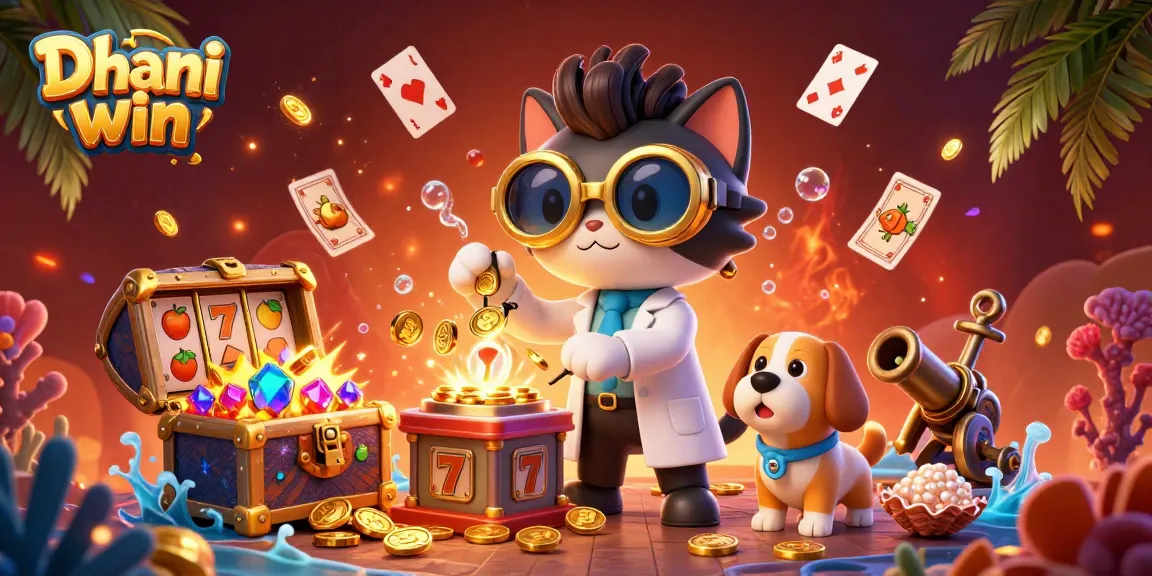 Dive into Dhani win with animated characters showcasing vibrant casino elements and exciting gameplay.