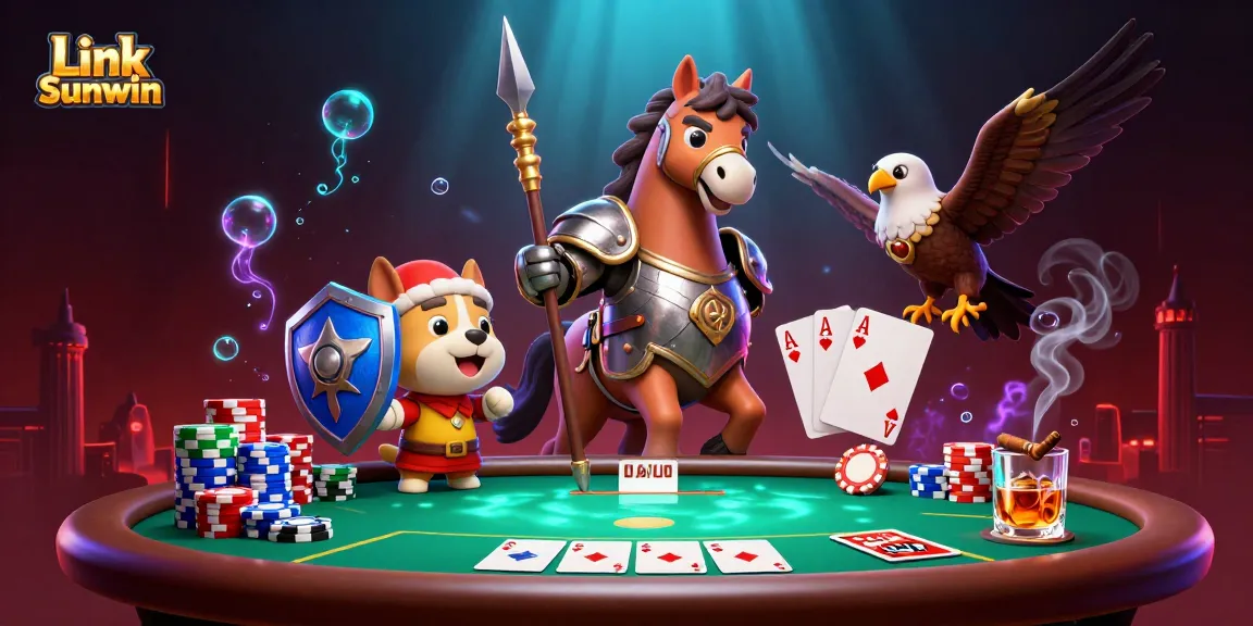Engage with Link Sunwin at the medieval poker showdown featuring knights, chips, and classic gaming elements.